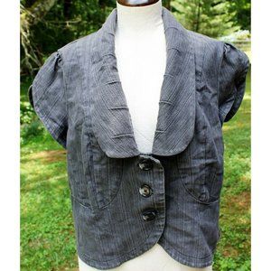 Cato Dark Denim Cropped Short Cap Sleeve Blazer Women's 14/16W  Shawl Collar